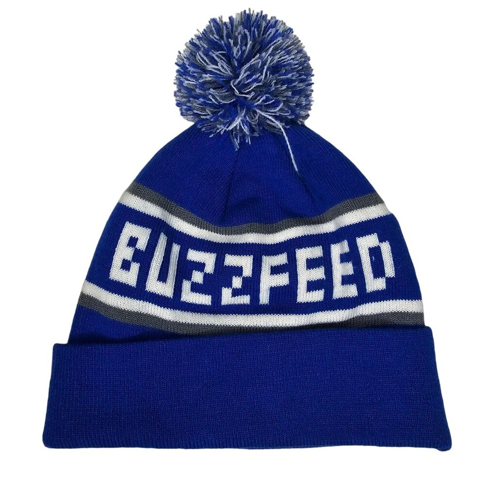 BuzzFeed Blue Knit Pom-Pom Beanie Hat 100% Acrylic One Size Fits All